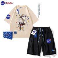 【July hot】 NASA official joint fashion casual sports suit mens short-sleeved t-shirt summer two-piece wild