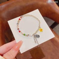 ? เครื่องประดับ Ins wind flower color crystal beads bracelet female niche design feeling feeling fortune girlfriends bracelet