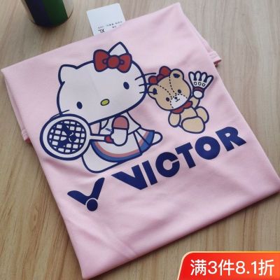 Victor 2023 Hellokitty Joint Badminton Suit Men And Women Lovers Pink Short-Sleeved Summer Sports Training