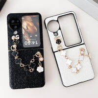 CSCR เคสโทรศัพท์แบบด้านระยิบระยับสำหรับออปโป้ไฟนด์ N3พลิกพร้อมที่ใส่มือเคสโซ่ดอกไม้น่ารักสำหรับค้นหาเคส N3ที่มีจี้รูปดอกไม้ส่องแสง