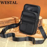 WESTAL Small Genuine Leather Mens Shoulder Bag for Phone Belt Pouch Black Leather Messenger Crossbody Bags Mini Bags Male 3013