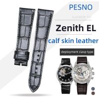 เหมาะสำหรับ Zenith EL PRIMERO นาฬิกาข้อมือสำหรับผู้ชายหนังรองเท้าหนังวัวแท้ลายไม้ไผ่สายรัด21Mm22mm ดำสีน้ำตาลเข้มสายรัดสีฟ้า