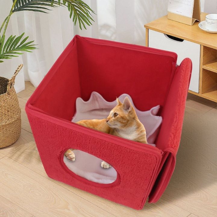 christmas-cat-cave-christmas-gift-box-shape-kitten-cat-house-christmas-cat-houses-for-indoor-cats-square-pet-nest