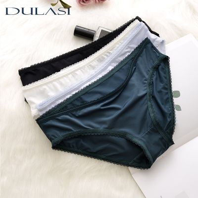 （A So Cute） กางเกงชั้นในเซ็กซี่สำหรับผู้หญิง ComfortableSilk ชุดชั้นในผ้าฝ้ายเป้าชุดชั้นในสีทึบกางเกงต่ำ RiseNew M-L