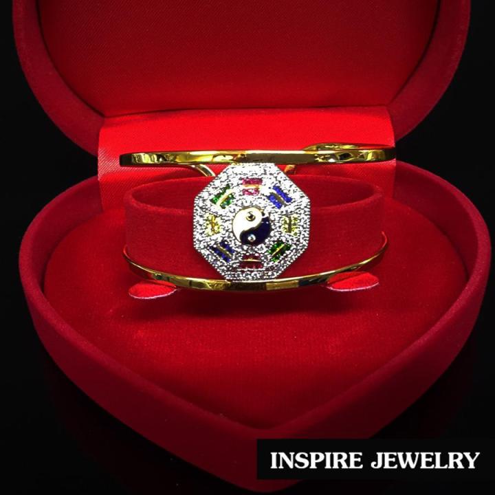 inspire-jewelry-กำไลหยินหยาง-หรือยันต์แปดทิศ-ฝังด้วยพลอยนพเก้า-และเพชรสวิส-งานจิวเวลลี่-สวยงาม-ปราณีต-ชุบเศษทองแท้