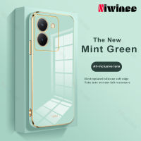 NIWINEE เคสมือถือชุบโลหะขอบแฟชั่นสำหรับ VIVO Y27 5G สำหรับฝาหลังป้องกันการกระแทกเนื้อนิ่มป้องกันการตกของผู้หญิง