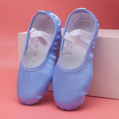 รองเท้าซ้อมบัลเลต์ผ้าซาตินสีฟ้าเนื้อชมพู,จากเด็กอายุ23ถึง43เด็กเล็กเด็กผู้หญิงรองเท้าบัลเล่ต์รองเท้าสำหรับสวมเต้นรำรองเท้าหัวแหลม