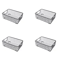 4X Creative Metal Wire Storage Basket with Handle Wrought Iron Sundries Container Kitchen Black