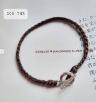 Zzzilver สร้อยข้อมือเชือกถักทีบาร์เงินแท้