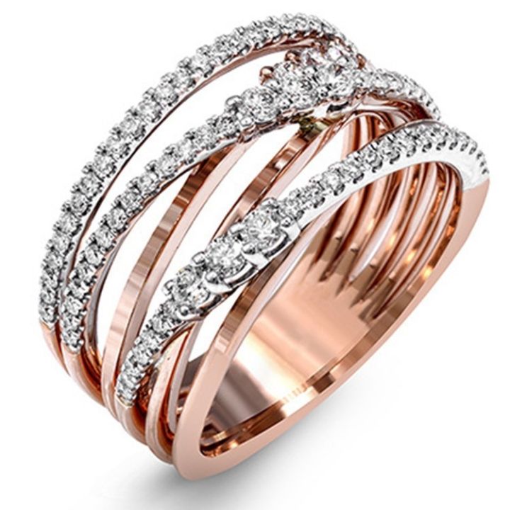 แหวนเพชรสองสีเคลือบทองแฟชั่นที่สร้างสรรค์ขอบยุโรปและอเมริกาขายส่ง-cincin-rose-gold-โค้ง
