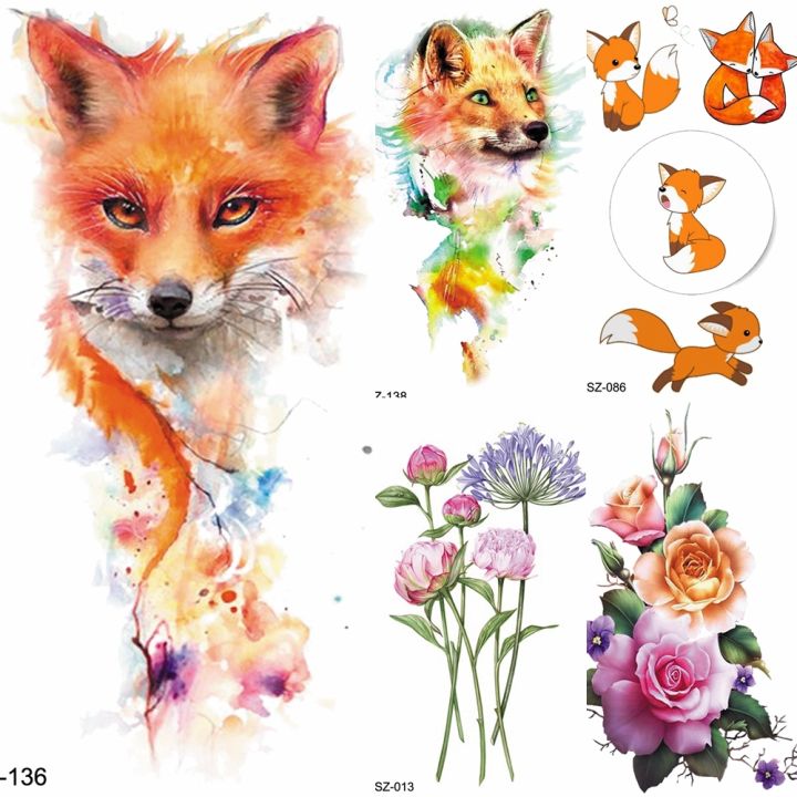 yf-fanrui-watercolor-tattoos-temporary-yellow-fox-women-chest-art-tattoo-stickers-animals-fake-girl-arm-waterproof-tatoos-xmas-gift