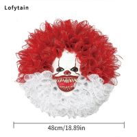 Lofytain Scary Clown Wreath Wall Decor Creepy Wreath Horror Halloween Door Hanger Wreath For Masquerade Rave Festival Party