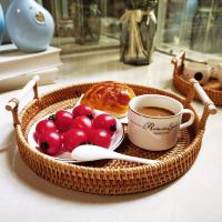 Storage Tray Hand-Woven Rattan Storage Basket Wicker Baskets Bread Fruit Food Tray Picnic Basket Kitchen Tools Household Box