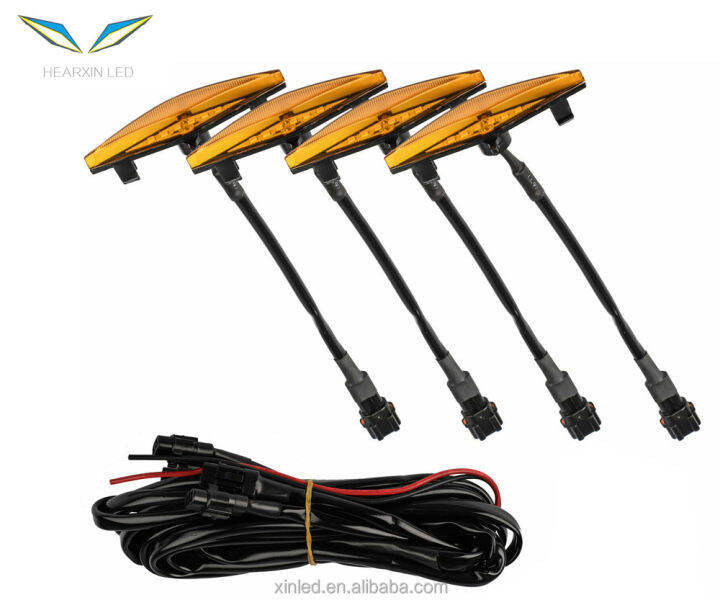 New 4Pcs LED Car Grille light Decorative Amber Lights with Wiring