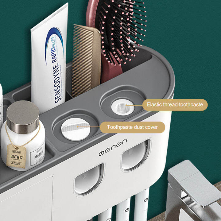 ahawill-wall-mounted-free-punching-toothbrush-holder-automatic-toothpaste-squeezer-dispenser-storage-rack-bathroom-accessories