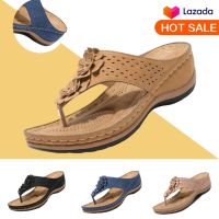 【 Sale】Women ดอกไม้รูปแบบรองเท้าแตะ Retro Wedge ขนาดพิเศษ Sandal รองเท้าแตะเปิดนิ้วเท้ารองเท้าแตะลื่นผู้หญิงรองเท้าแตะ