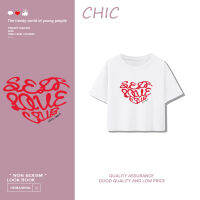 เสื้อสั้นหลวม CHIC แขนสั้นพิมพ์ลายหัวใจเรียบง่าย T0311