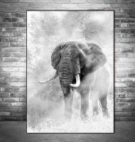 ภาพวาดผ้าใบศิลปะบนผนังช้างป่าแอฟริกันบนกำแพงโปสเตอร์และภาพพิมพ์สัตว์ภาพผืนผ้าใบ0717
