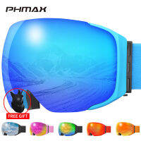 PHMAX Ski Goggles Magnetic Snowboard Goggles Winter UV400 Double-Layer Anti-Fog Eyewear Protection Mirror Coating Skiing Glasses