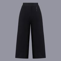 【มีไซส์ใหญ่】Plus Size XL-5XL Womens Chiffon Black Pants Elastic Waist Wide Leg 7/10 Casual Summer Trousers