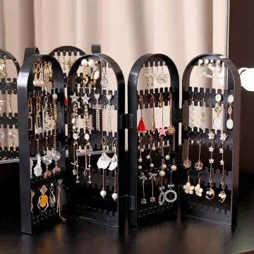 Etobesy Acrylic Earring Holder Organizer Display Screen Stand, 240 Holes  Foldable Transparent Clear Jewelry Hanger Hanging Necklace Earrings  Bracelets Storage for Women Girls, 4-Panel : Amazon.in: Jewellery