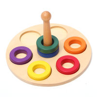 Early Educational Wooden Shape Puzzle Montessori Toys Kids Ring Stacker Toy Rings on Peg