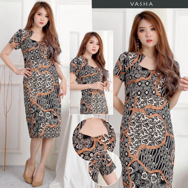 Vasha Dress Wanita Batik Couple Modern Dress Batik Modern Gaun Pesta