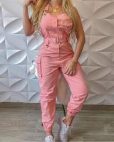 2020 y Solid Spaghetti Strap Jumpsuit Women Strapless Pockets Design Cargo Suspender Overalls Rompers Chic Streetwear