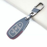 ♠✆ Genuine Leather Key Case Cover For Ford Fiesta Focus 3 4 Mondeo Ecosport Kuga Focus ST 3 Buttons Smart Remote Auto Accessories