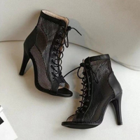 【CW】Hollow Mesh Sandals Women Summer 2022 Size 35-43 New Lace-Up Fish Mouth Stiletto High Heels Fashion Party Dance Womens Sandals