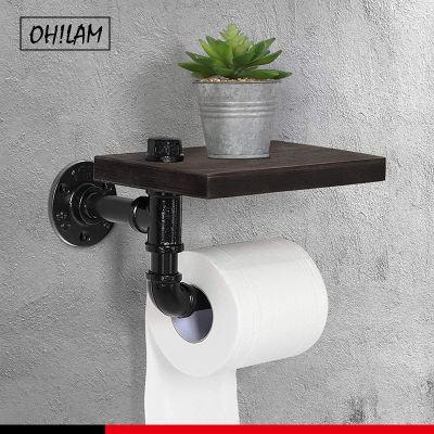 Industrial Farmhouse Toilet Roll Paper Holder Black Rustic Towel Rack Iron Storage Shelf Retro Bathroom Accessories Holder