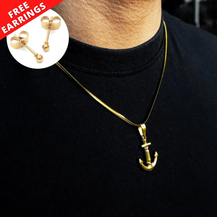 18k Gold Anchor Pendant With Snake Chain Necklace Seaman Gold Necklace Mens Gold Fashion Necklace Inches 50cm Lazada Ph