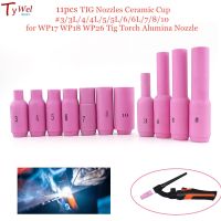 11pcs TIG Nozzles Ceramic Cup #3/3L/4/4L/5/5L/6/6L/7/8/10 for WP17 WP18 WP26 Tig Torch Alumina Nozzle Welding Tools