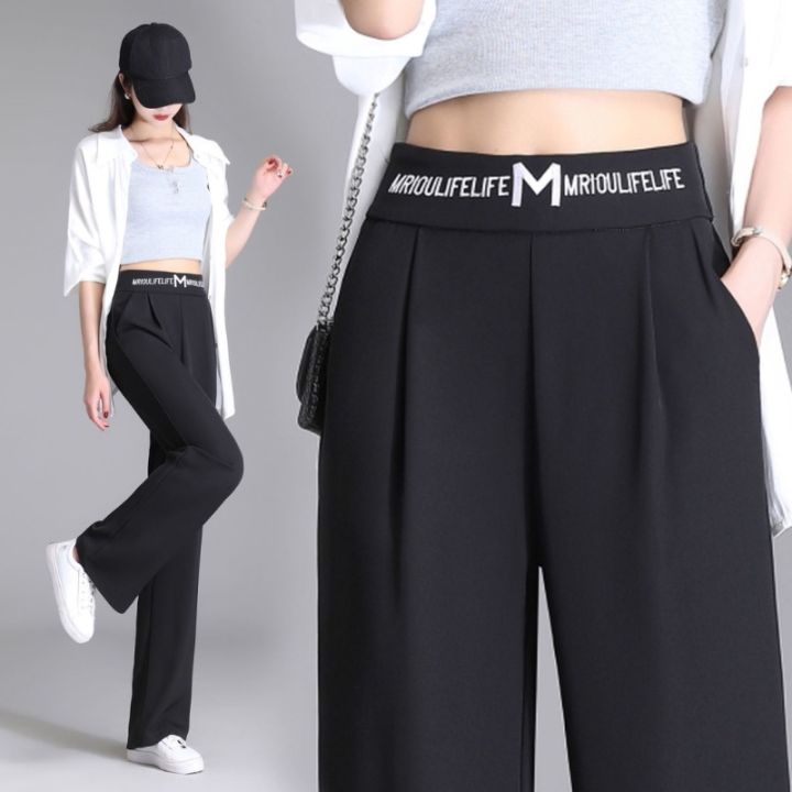 Women Casual Wide Leg Pants Summer Pocket Pants Elastic Waist Loose ...