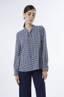 ESPADA เสื้อเบลาส์ลายจีโอเมตริก ผู้หญิง สีน้ำเงินเข้ม | Geometric Print Blouse | 01036