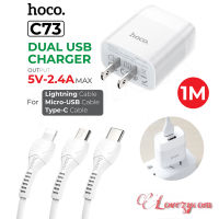 Hoco C73   ของแท้ 100% สายชาร์จพร้อมปลั๊ก Dual USB Charger set 2.4A MAX สำหรับ iPhone / Micro usb / Type-C