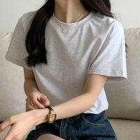 COD dsdgfhgfsdsss Summer Loose Pure Cotton Round Neck Short-Sleeved T-Shirt Student Womens Top Bottoming Flower Gray