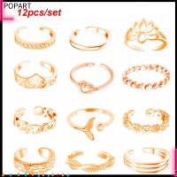 POPART 12pcs/set ของขวัญเครื่องประดับ ข้อต่อ ปรับได้ เปิด ชายหาด แหวนนิ้ว แหวนหาง ชุดแหวนนิ้วเท้า แหวนรองเท้า