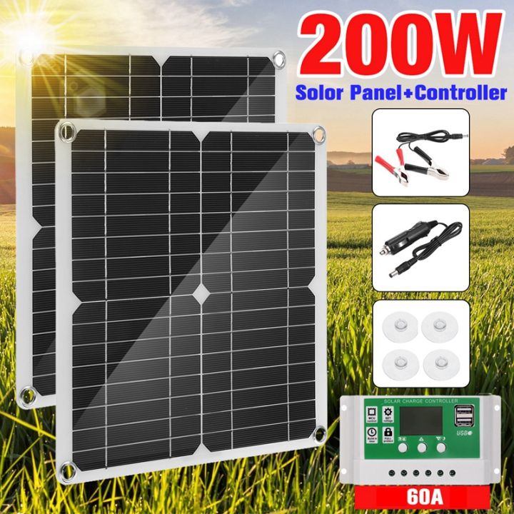 200W Solar Panel Kit 60A 12V Battery Charger with Controller Caravan ...