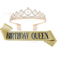 [In stock]birthday queen แฟลชผงสายโลหะผสมมงกุฎชุด สายรัดวันเกิดสีทองกุหลาบสีเงินสำหรับเจ้าสาว