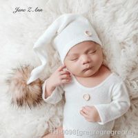 ∈✣ gregregregregre Newborn fotografia roupas de malha triângulo macacão foto pele bola decoração longa cauda boné terno duas peças