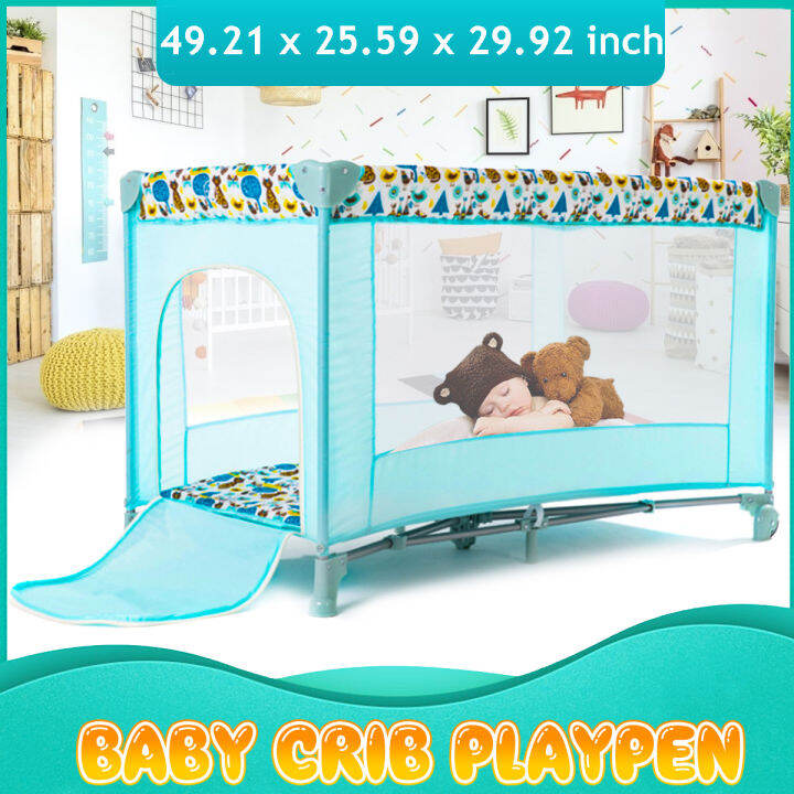 Green With Wheels Portable Baby Folding Bed Multifunctional Lazada