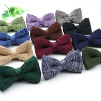 【cw】 Men Neck Ties Tuxedo Knitted Bowtie Soild Color Bow Tie Thick Pre Tied Adjustable Knitting