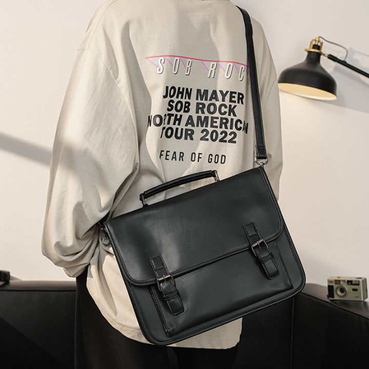 ce-กระเป๋าสะพายผู้ชายหนังกระเป๋าแมสเซนเจอร์เกาหลีอเนกประสงค์-กระเป๋าแล็ปท็อปฝาปิดกระเป๋าสะพายไหล่ผู้ชายลำลองใหม่