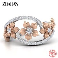 ZDADAN 925 Sterling Silver Flower Zircon Ring For Women Party Jewelry Anniversary Gift