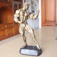 Fitness Muscle Man Sets Up Bodybuilding Sports Competition Trophies, Boxing Figures, Statues, Sculptures, Gym Decorations