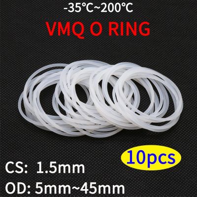 10pcs VMQ O Ring Seal Gasket Thickness CS 1.5mm OD 5 45mm Silicone Rubber Insulated Waterproof Washer Round Shape White Nontoxi