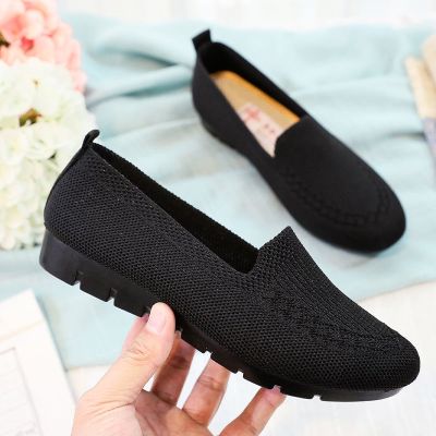 Kasut Perempuan Womens Summer Breathable Hollow Fly Weaving Shoes Flat Loafers