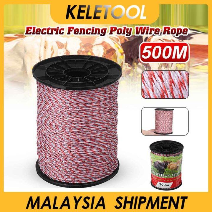 500M Roll Electric Fence Rope Red White Polywire Steel Poly Rope Horse