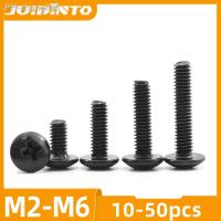 JUIDINTO 10-50pcs Black Cross Recessed Round Truss Head Machine Screw M2-M6 Carbon Steel Mushroom Large Flat Head Screws